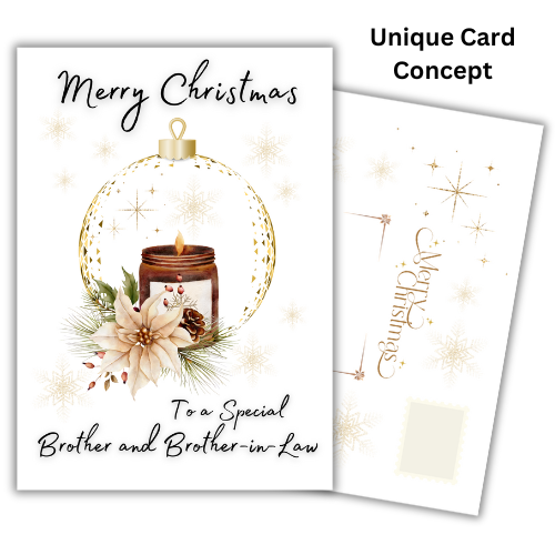 Christmas card with a candle and floral design, featuring text for a special brother and brother-in-law.