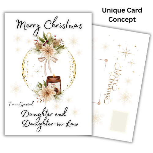 Christmas card with floral design and text for a special daughter and daughter-in-law.