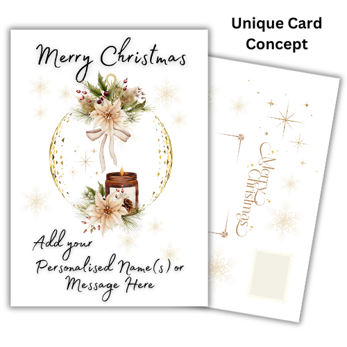 Bare Cards for Self-Sealing Personalised Christmas Card with elegant Bauble and Candle design, 'Merry Christmas' text, space to personalise card and golf effect built-in envelope panels.
