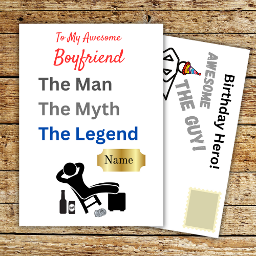 Personalised Greetings Card for your legendary boyfriend on this birthday, complete with funny illustrated posting pages just for him.