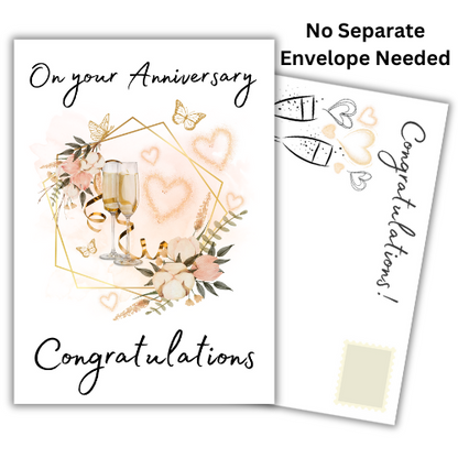 Champagne and Hearts Anniversary Congratulations Card