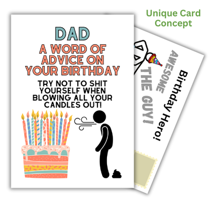 Funny male humour self-sealing birthday card for Dad, Word Of Advice design, UK-made eco-friendly card