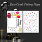 Image shows the unique Bare Cards Posting Pages for the Party Princess Range - colourful confetti covers both posting pages with balloons and a present on the front with the words Happy Birthday and a white space for address and image of stamp.