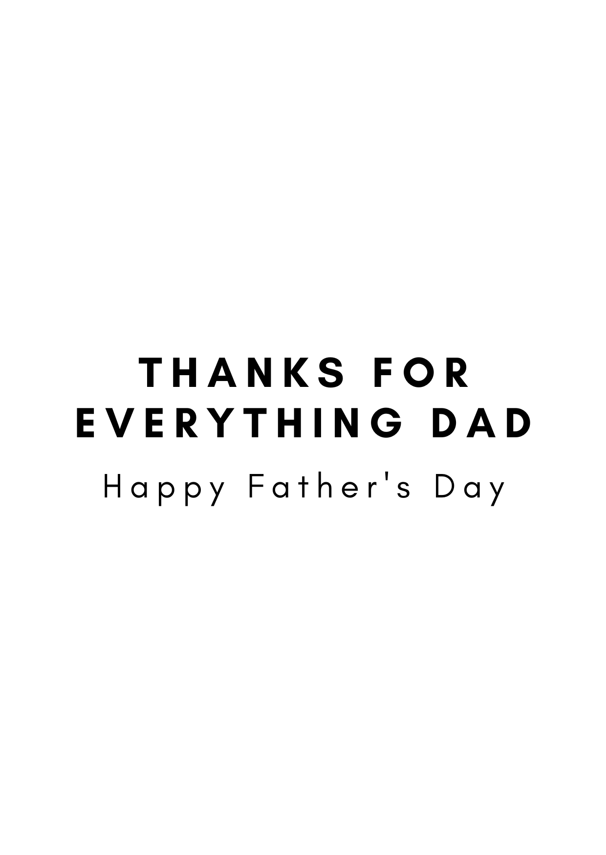 Image shows the verse page of the Bare Cards Father's Day range which has the text 'Thanks for Everything Dad, Happy Father's Day' and space to write your own personal message.