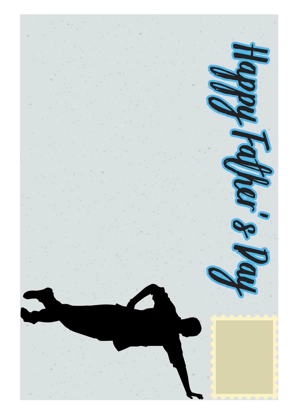 front of envelope panel showing silhouette of Dad leaning up against side of card and the Text 'Happy Father's Day'. Space to add stamp shown via outline.
