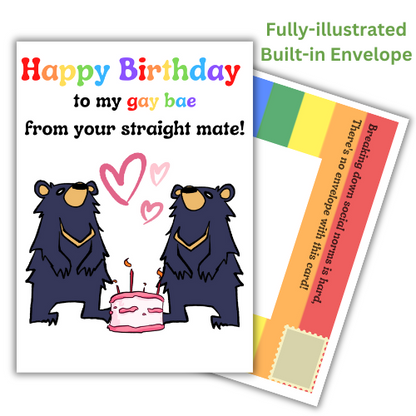 Happy Birthday to my gay bae from your straight mate gender neutral featuring Inky the bear!