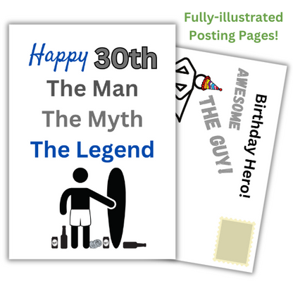 Happy 30th Surfer Birthday Card for him