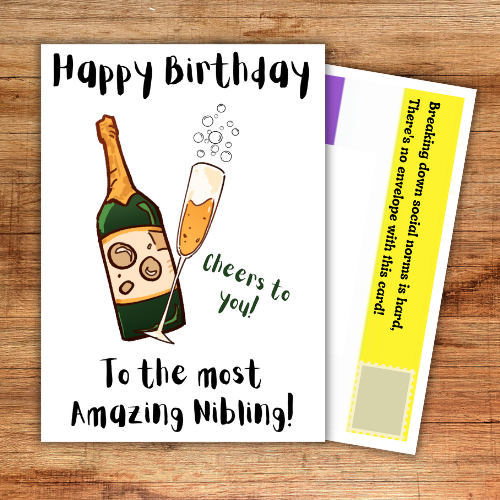 Gender Neutral Nibling Birthday Card featuring Champagne from a proud auntie and/or uncle
