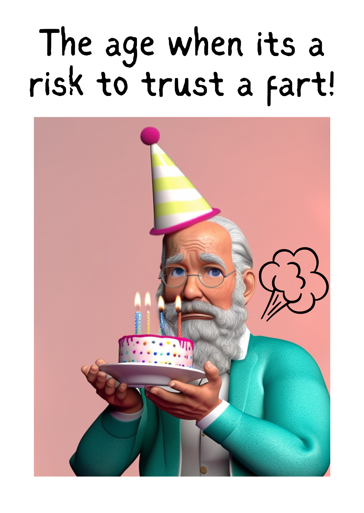 Funny Birthday Card with Old Age Fart Joke