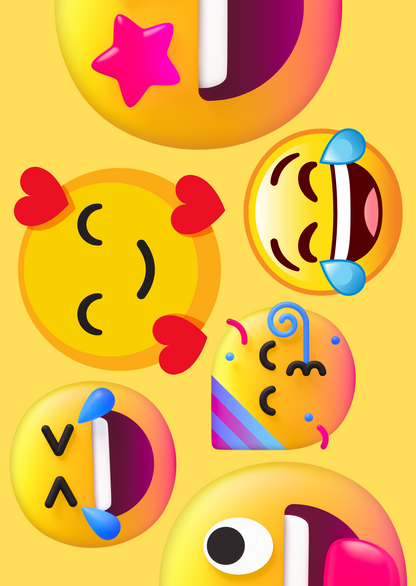 Image shows back of posting pages with yellow background and positive emojis
