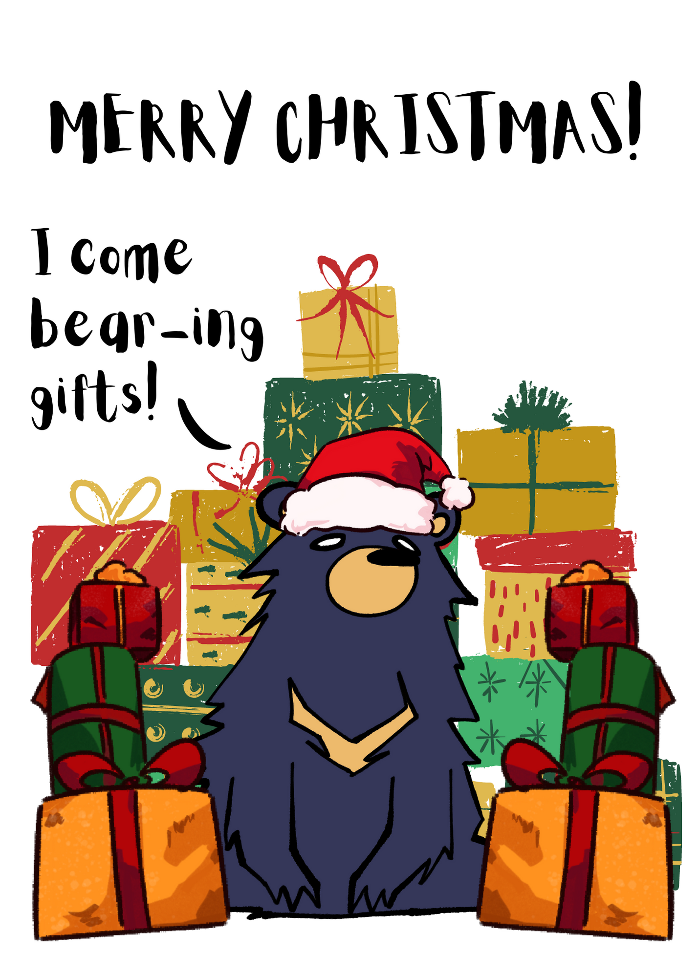 Personalised Cute Bear Christmas Card Pun