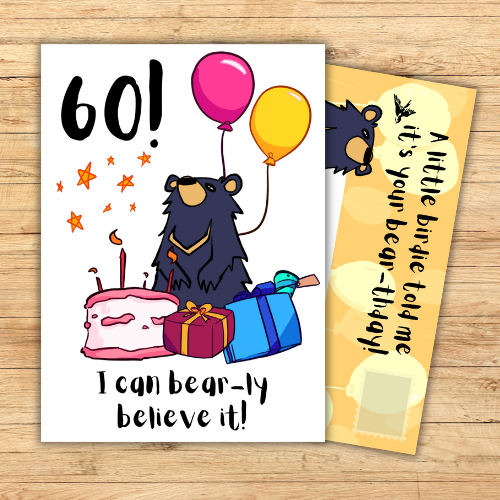 Funny 60th Birthday Card featuring Bear Jokes