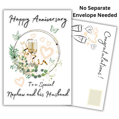 Nephew and his Husband Champagne Anniversary Card | Special Couple Anniversary Card for LGBT Nephew