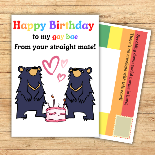 Happy Birthday to my gay bae from your straight mate gender neutral featuring Inky the bear!