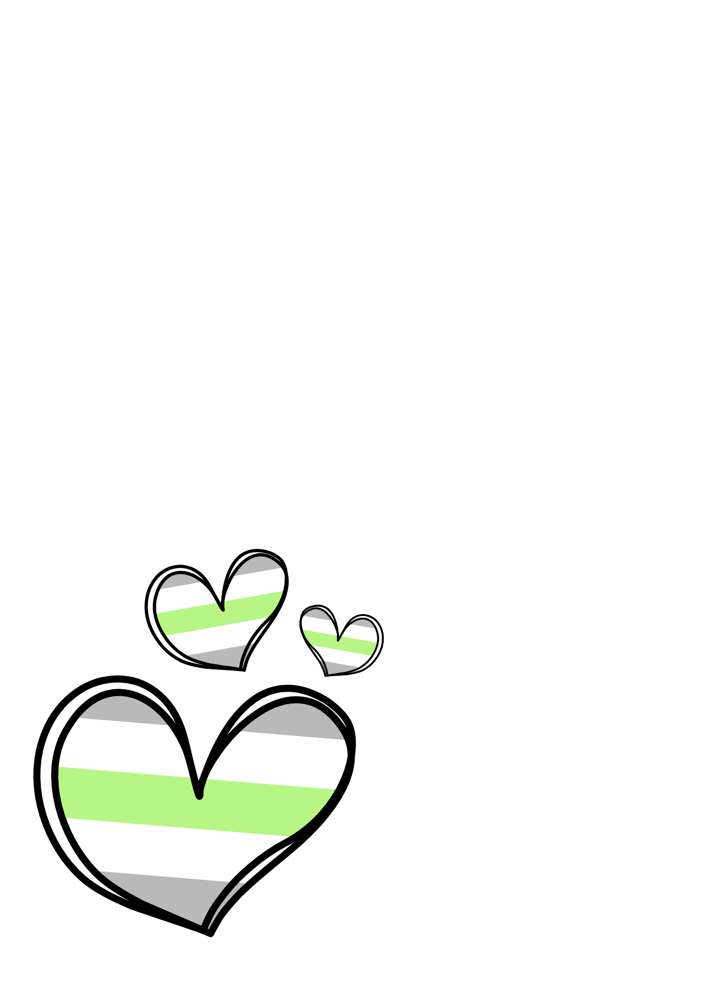 Heart-shaped design with green and gray stripes on a white background