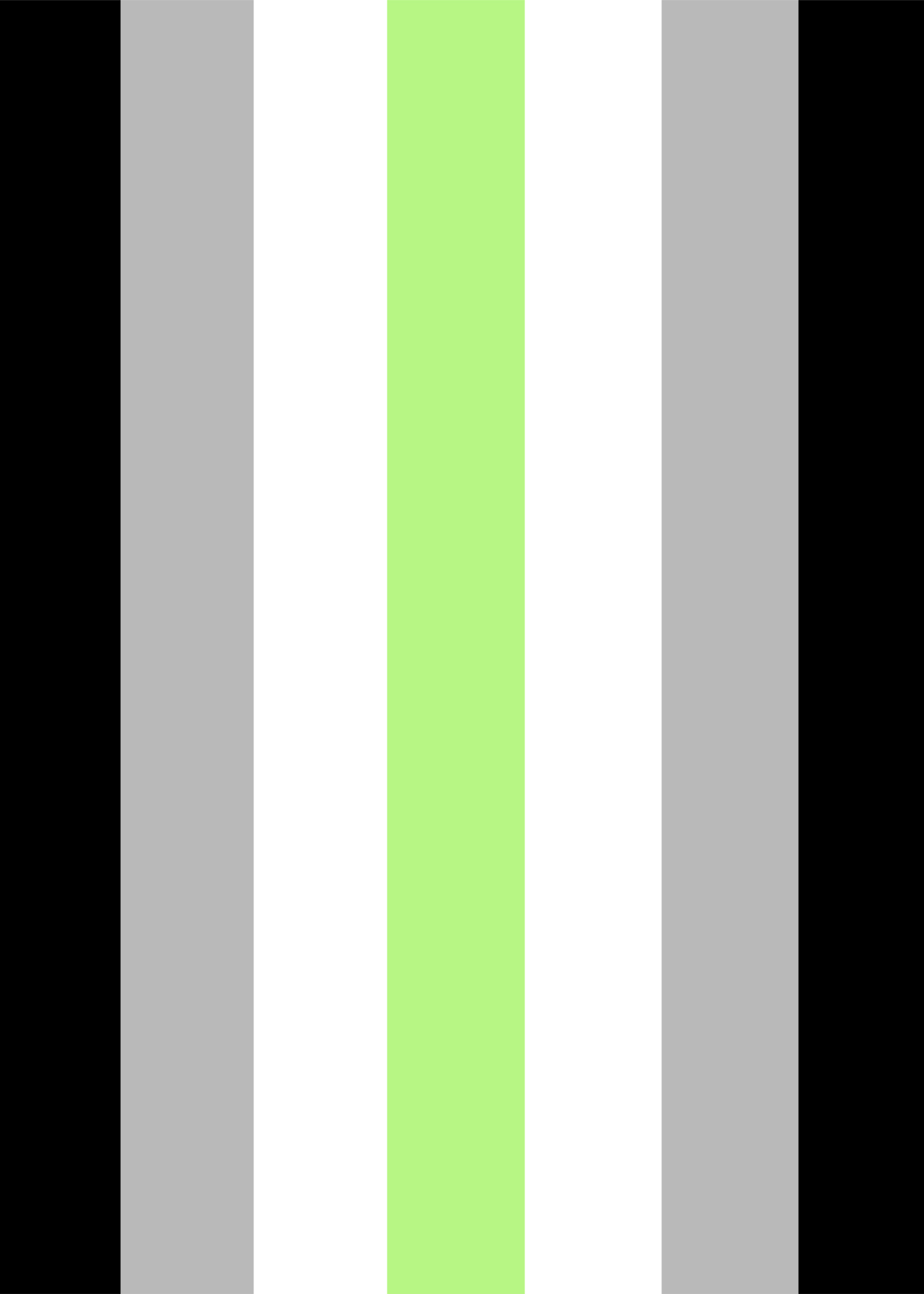 Pattern of vertical stripes in black, gray, and green on a white background - Agender flag