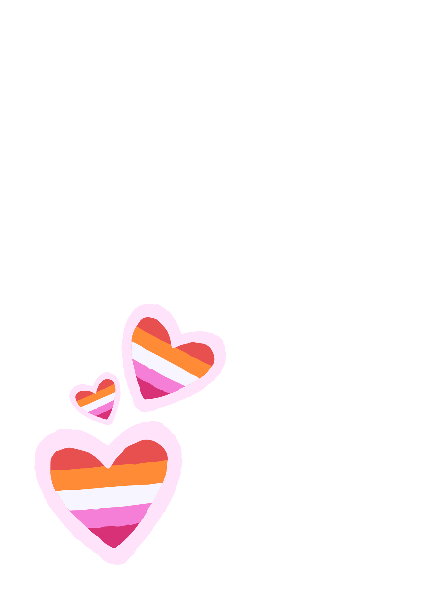 Lesbian Heart-shaped stickers with colorful stripes on a white background - insert for Bare cards Lesbian birthday card