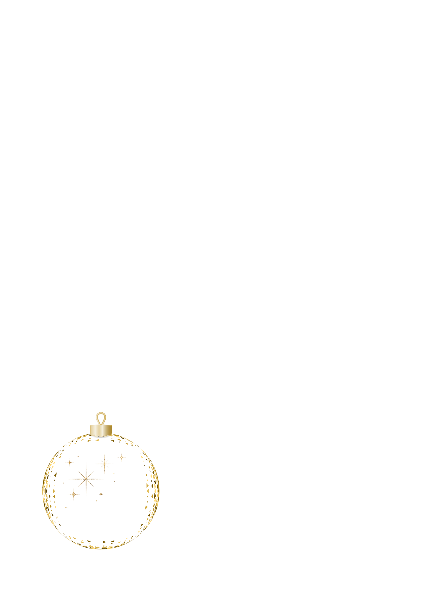 Clear Christmas ornament with gold accents on a white background