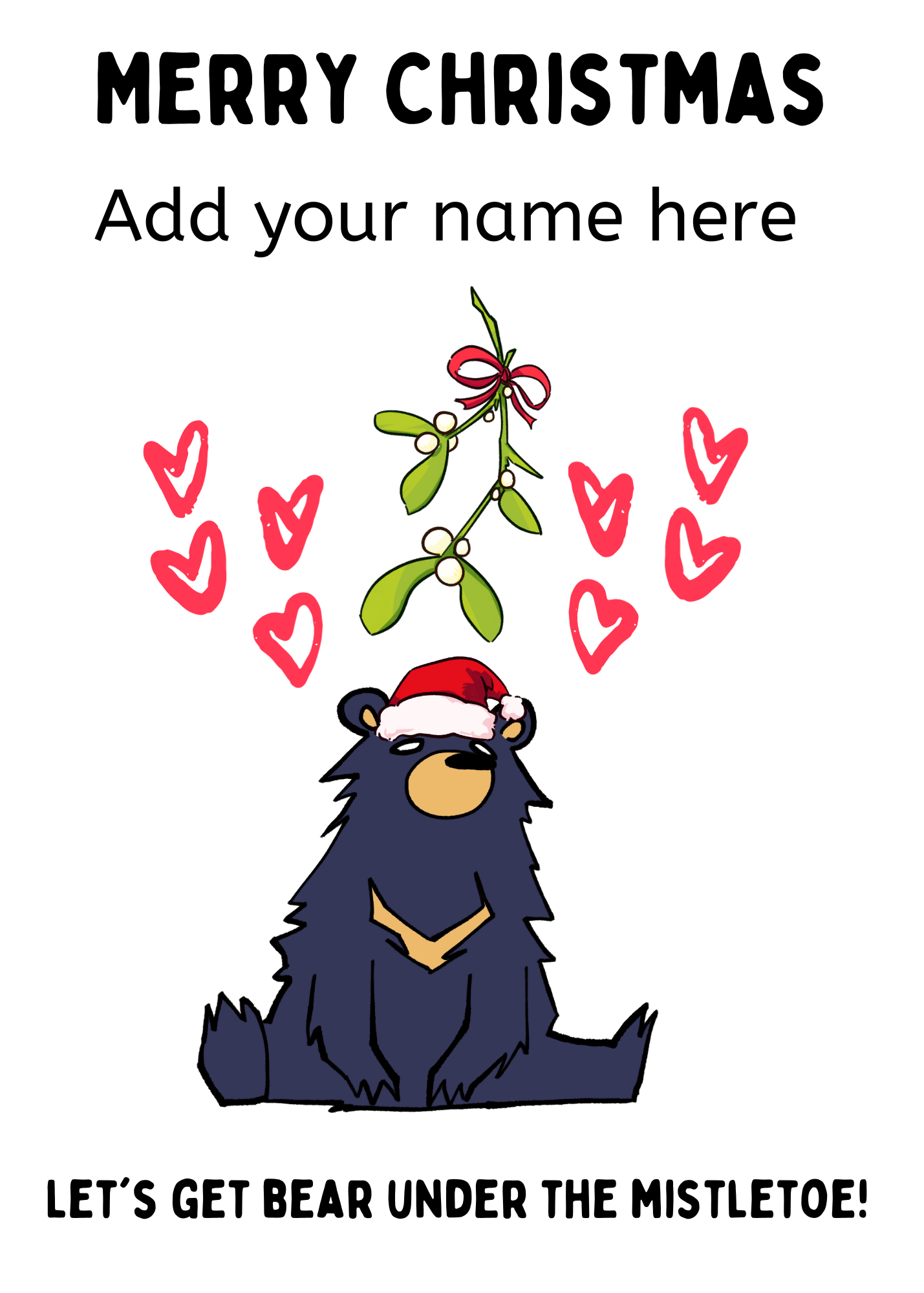 Personalised Cute Bear Christmas Card for Loved one