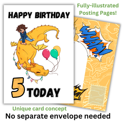 Little Heroes Happy 5th Birthday Card Dragons and Balloons