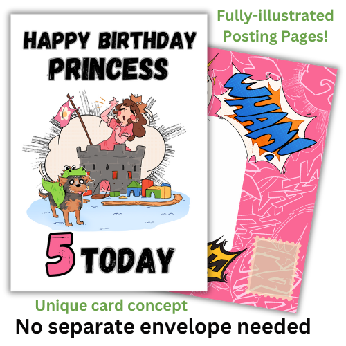 Little Heroes Happy 5th Birthday Card Princess and her Dragon Puppy