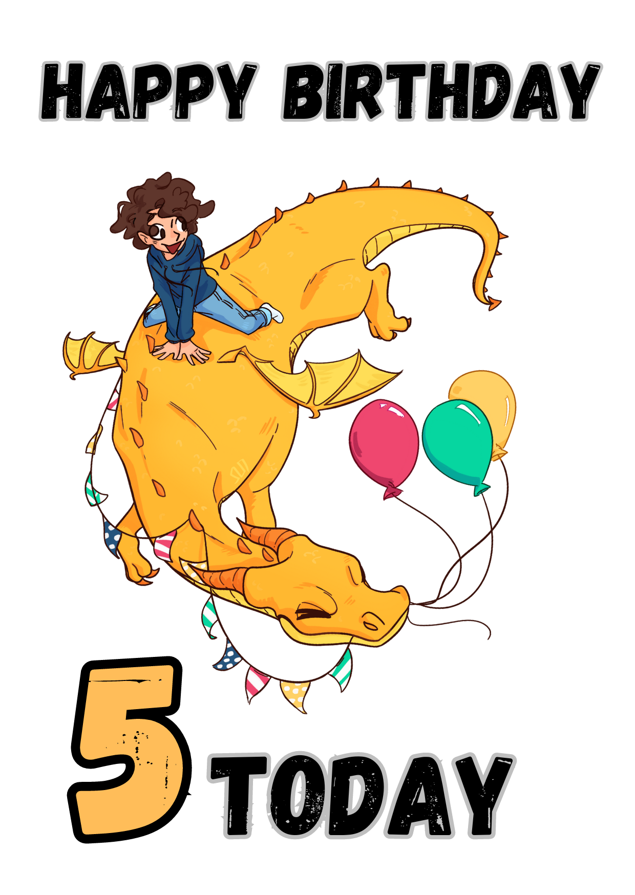 Little Heroes Happy 5th Birthday Card Dragons and Balloons