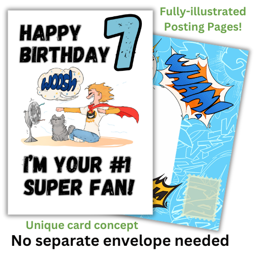 Little Heroes Happy 7th Birthday Card for your Super Hero Boy