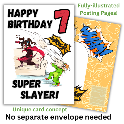 Little Heroes Happy 7th Birthday Card Super Slayer