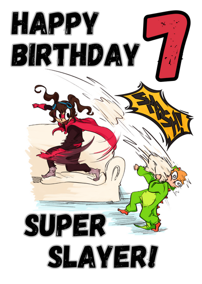 Little Heroes Happy 7th Birthday Card Super Slayer