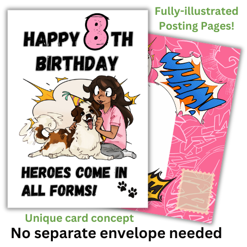 Little Heroes Happy 8th Birthday Card for your Dog Loving Girl