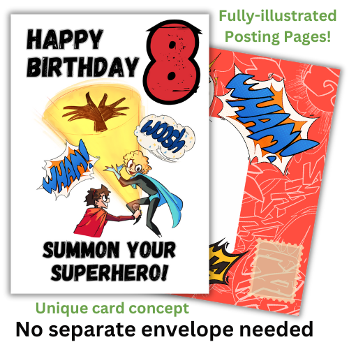 Little Heroes Happy 8th Birthday Card for any Super Hero