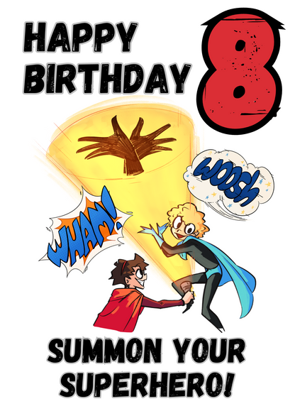 Little Heroes Happy 8th Birthday Card for any Super Hero