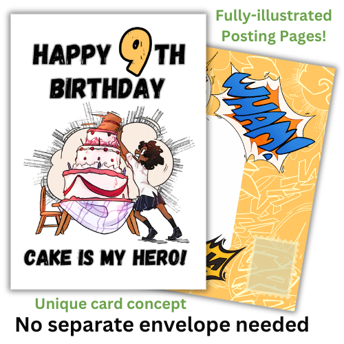 Little Heroes Happy 9th Birthday Card for any Cake Loving Super Hero