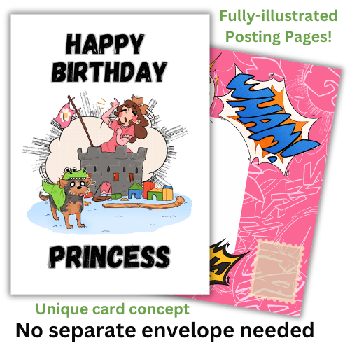 Little Heroes Kids Birthday Card Princess and her Dragon Puppy