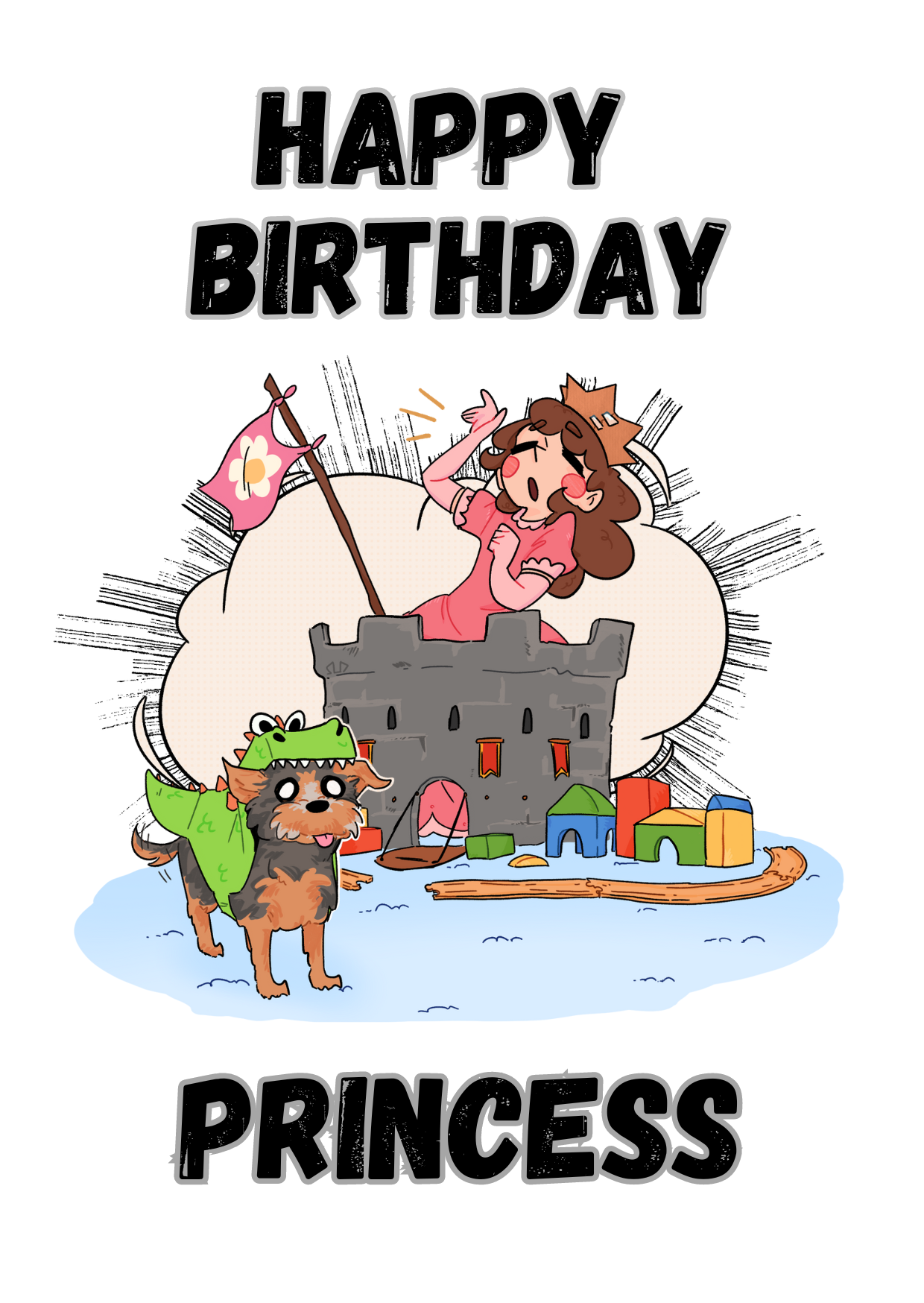 Little Heroes Kids Birthday Card Princess and her Dragon Puppy