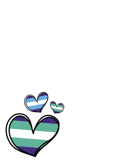 Three striped hearts in different colors on a white background