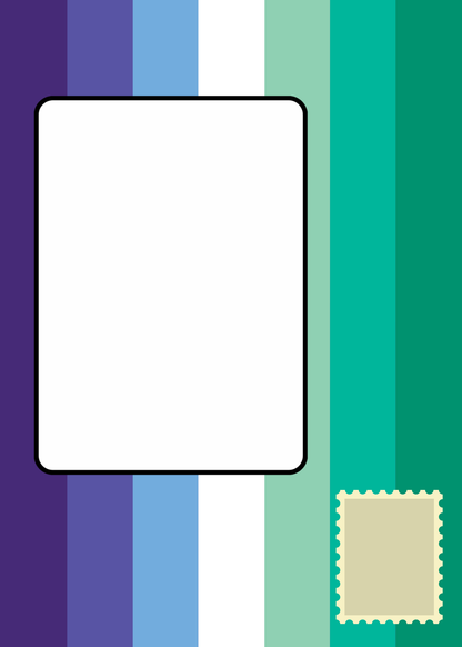 Front of Envelope Panel from Bare Cards Self-sealing LGBTQIA Greetings card featuring the MLM Flag, place to write address and fix stamp.