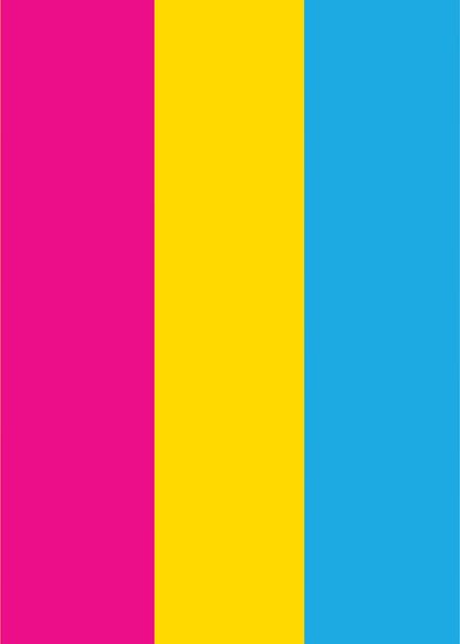 Three vertical color bars in pink, yellow, and blue