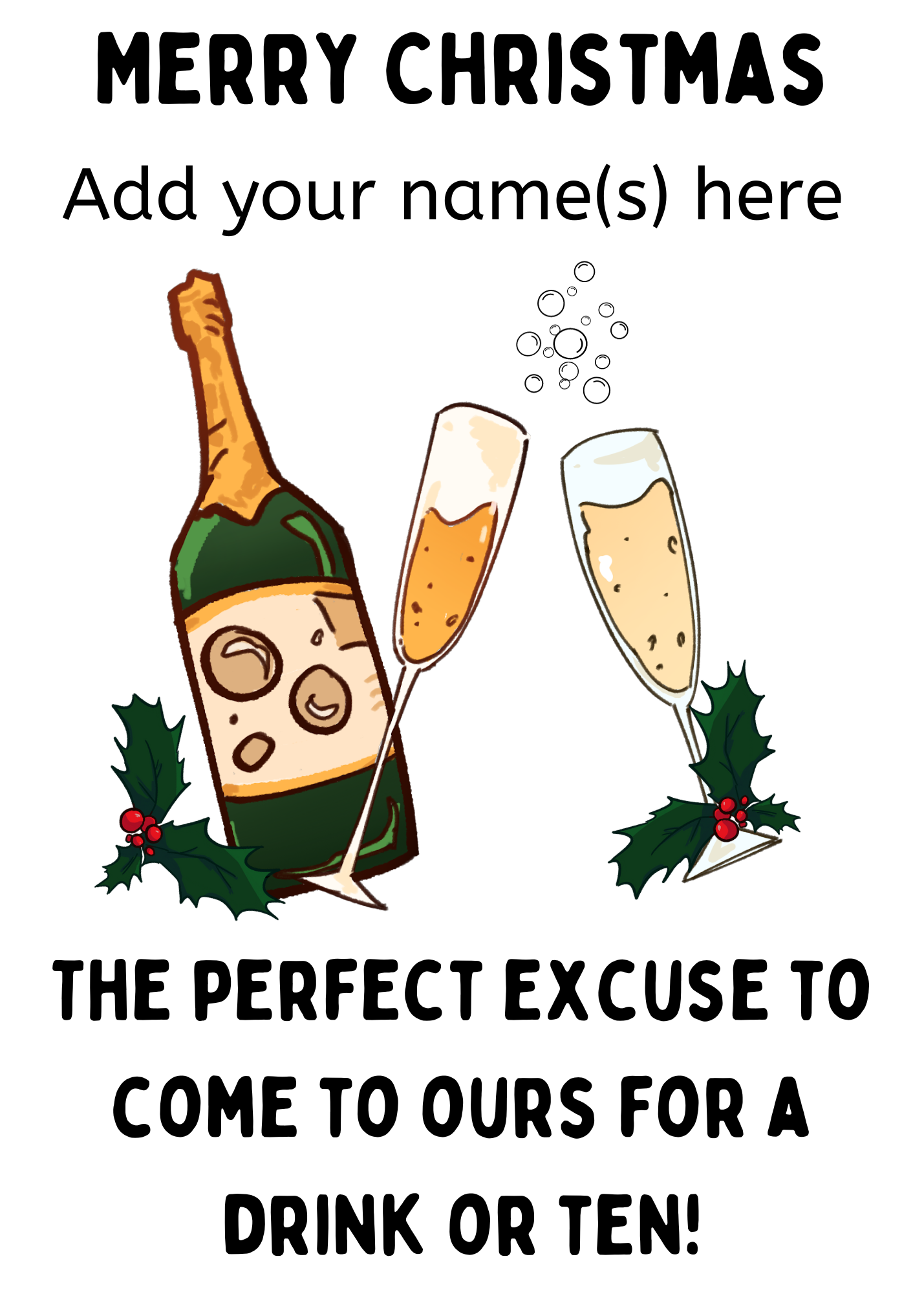 Personalised Christmas Card to send to Special Friends to invite them for a drink this festive season
