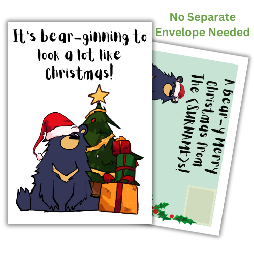 Personalised Cute Bear Christmas Carol Pun