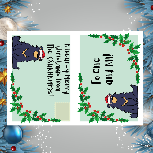 Personalised Cute Bear Christmas Card Pun