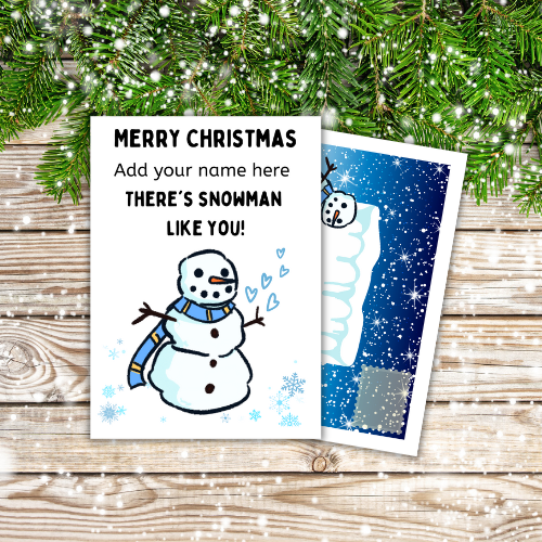 Personalised cute Snowman Christmas card For him