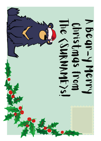 Personalised Cute Bear Christmas Card Pun