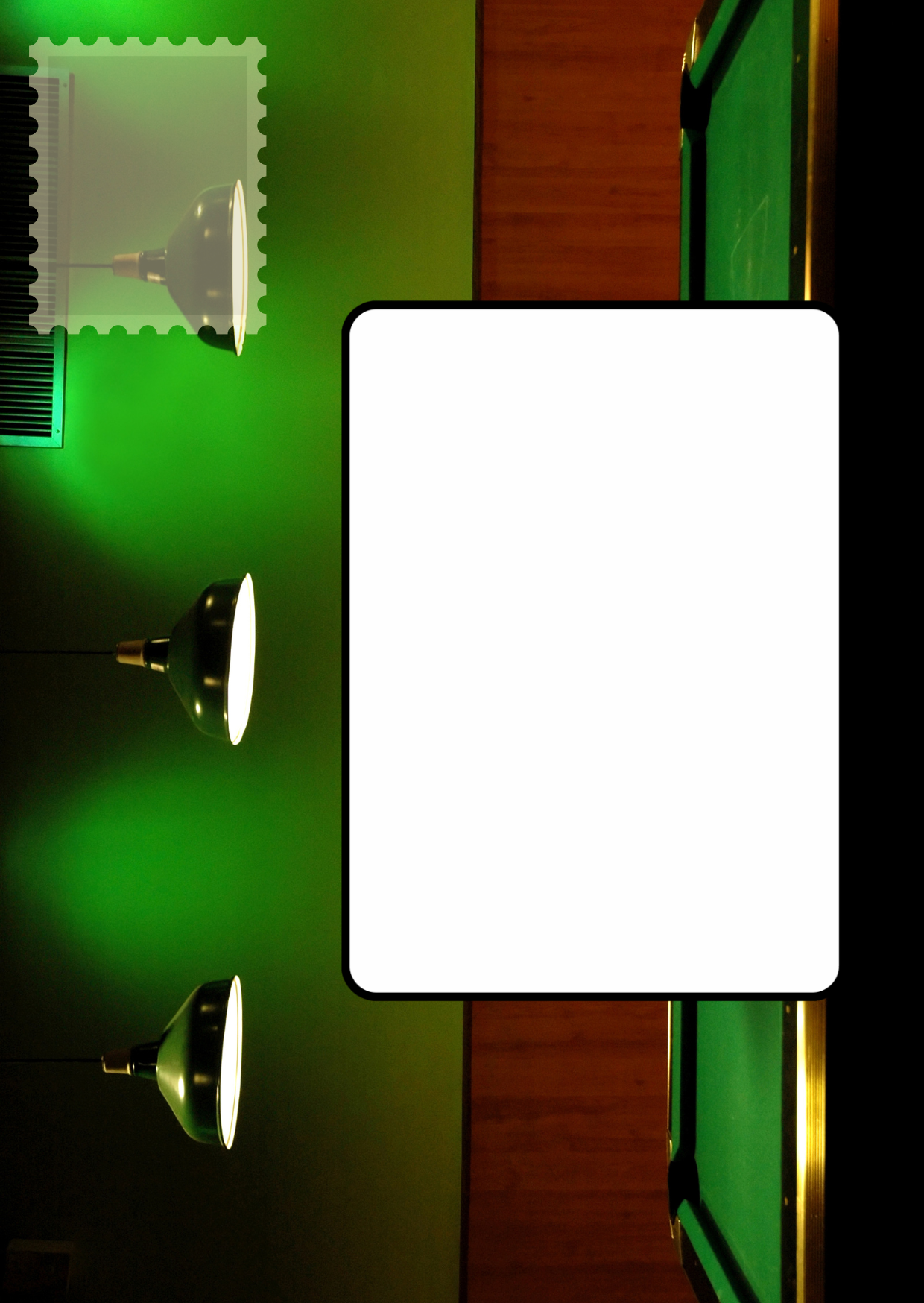 Image shows the front posting cover for the Bare Cards Push the Limit Tri-fold Snooker Birthday Cards. There is a clear white rectangle for the purchaser to write the name or address of the recipient and an image to affix the stamp to. This is on a full colour image of a snooker table.