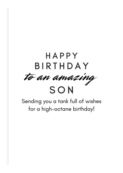 Birthday card for an amazing son with a humorous message on a white background