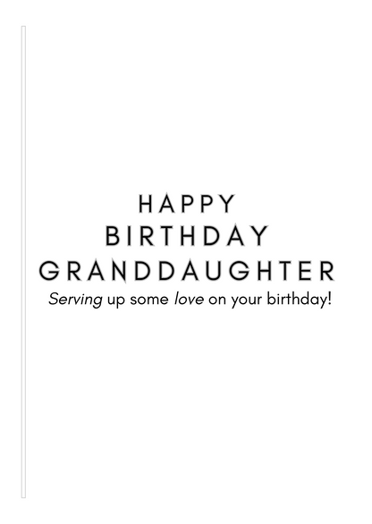 Bare Cards Female Tennis Birthday card Insert Verse with the text "Happy Birthday Granddaughter. Serving up some love on your birthday!" on a white background 