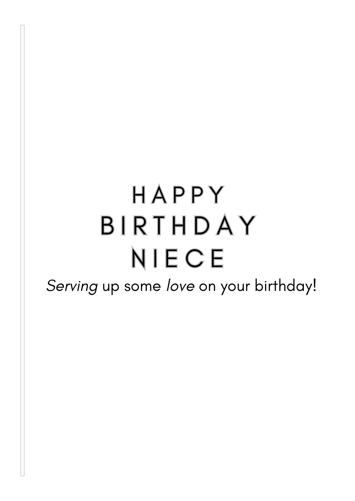 Bare Cards Female Tennis Birthday card Insert Verse with the text "Happy Birthday Niece Serving up some love on your birthday!" on a white background