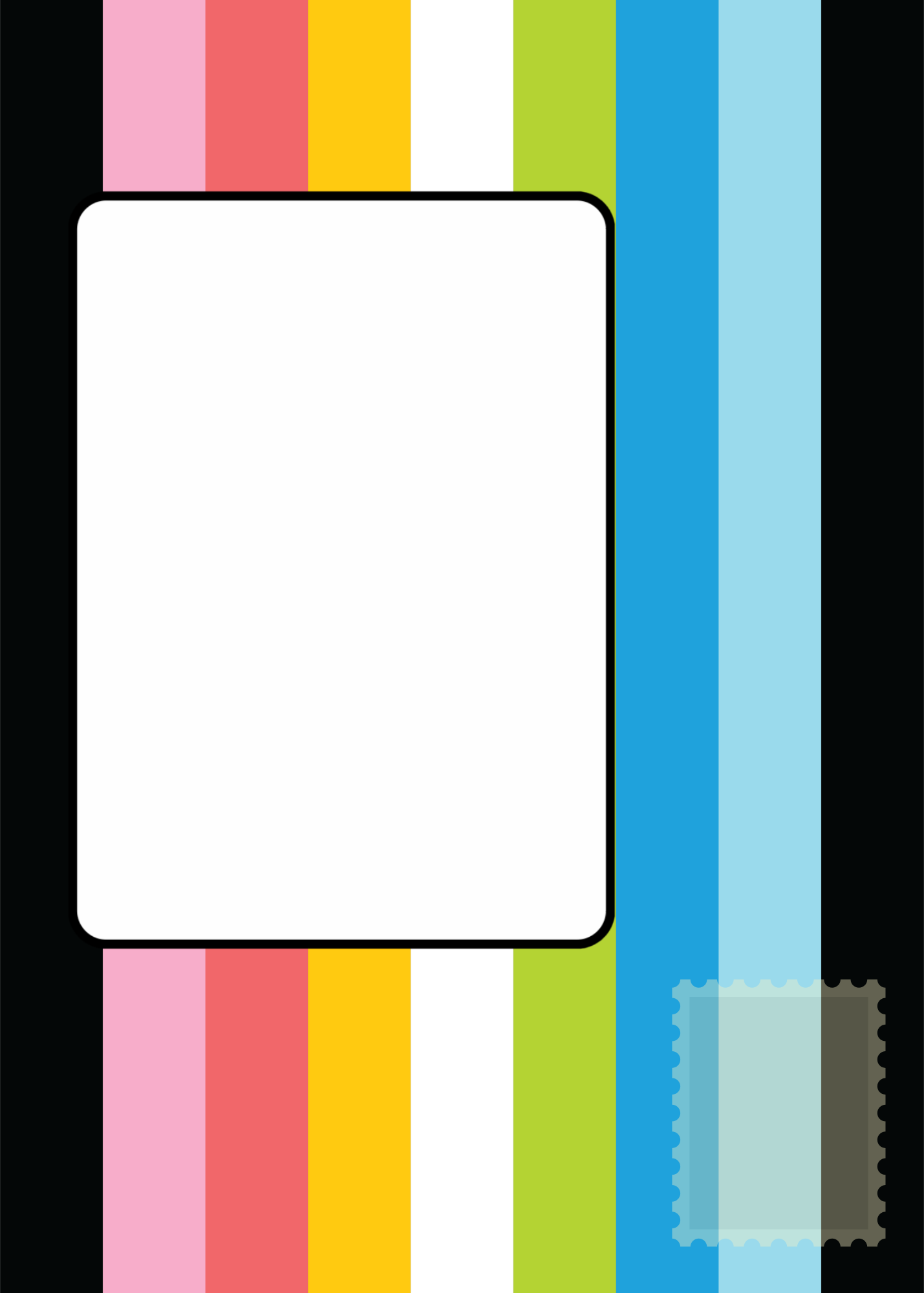 Front of Envelope Panel from Bare Cards Self-sealing LGBTQIA Greetings card featuring the Queer Flag, place to write address and fix stamp.