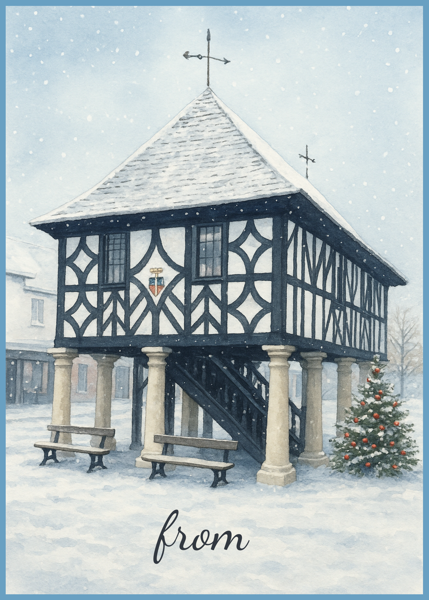 Royal Wootton Bassett Town Hall in the snow watercolour