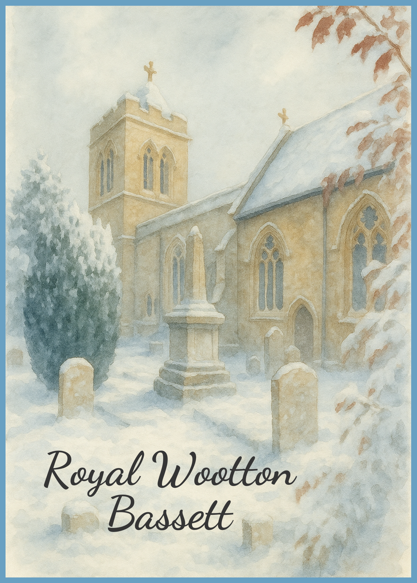 Royal Wootton Bassett Church in the snow watercolour